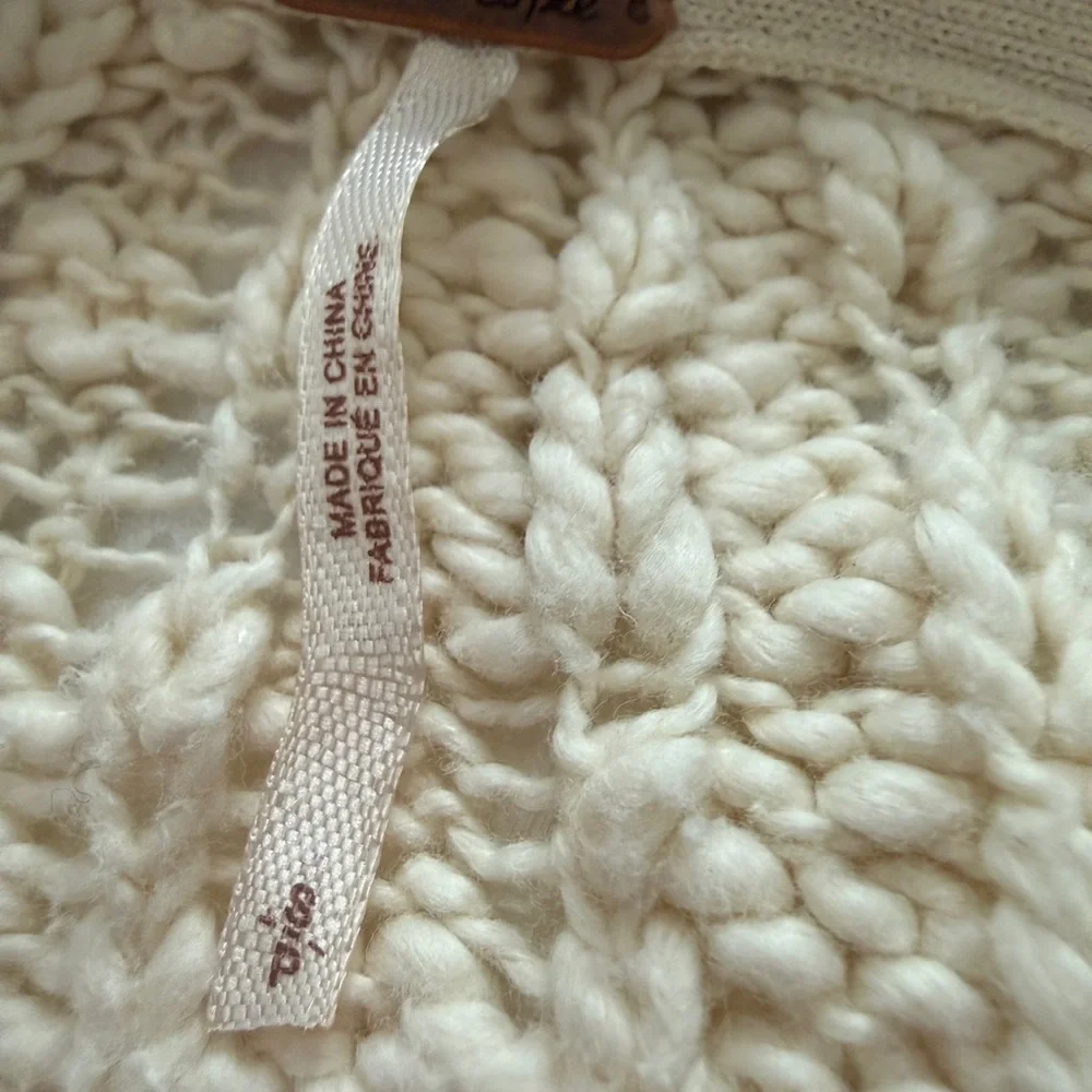 Free People Beige Knit Cardigan with Snap Closure